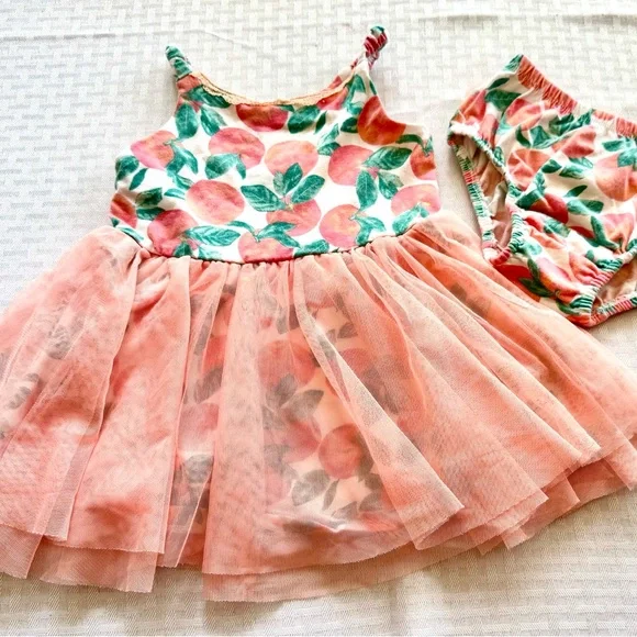 Catherine Malandrino | Dresses | Catherine Malandrino Peach And Green Print  Dress With Matching Diaper Cover | Poshmark